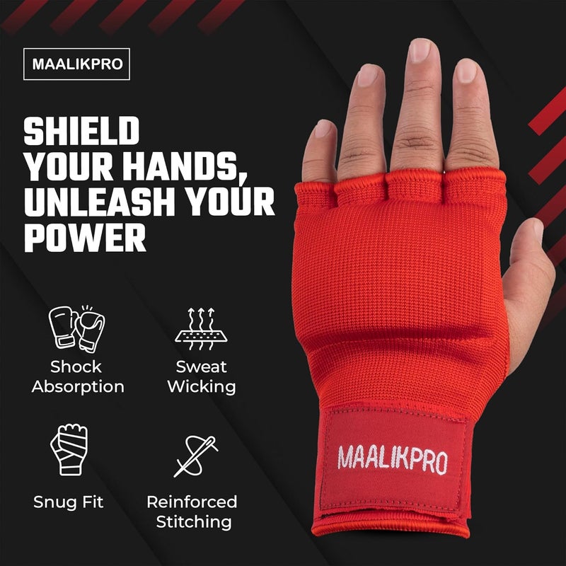 MAALIKPRO أقراص اليد للبوكسينغ مع قفازات داخلية جل | أقراص يد مبطنة بالجل للرجال والنساء، البوكسينغ، MMA، موياي تاي، وفنون القتال | مع لفافة معصم طويلة - Image 5
